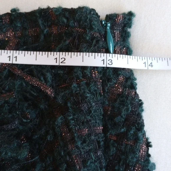 Eva Franco Plaid Circle Mini Skirt 2 MADE IN USA Green Bronze Metallic Lined - Picture 7 of 8